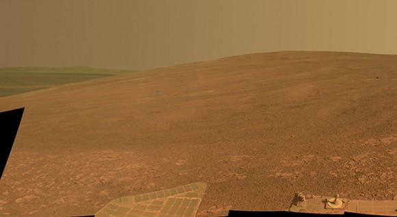 This scene shows the "Murray Ridge" portion of the western rim of Endeavour Crater on Mars. The ridge is the NASA's Mars Exploration Rover Opportunity's work area for the rover's sixth Martian winter. Image Credit: NASA/JPL-Caltech/Cornell/ASU