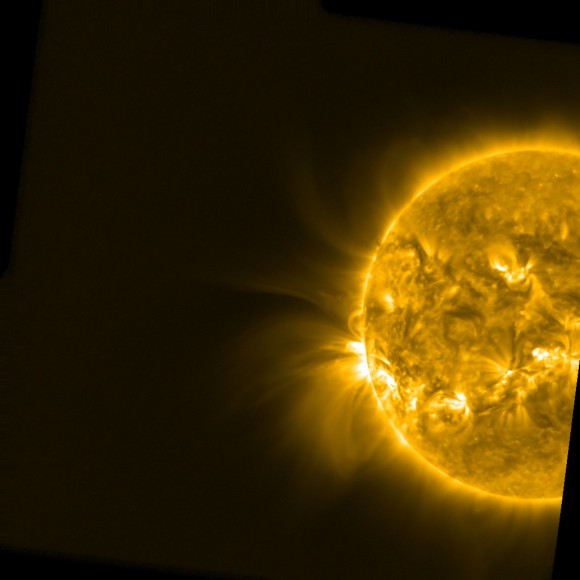 Science confusion: Comet ISON made its closest approach to the sun Nov. 28. Although it showed up again in images from the Solar and Heliospheric Observatory, scientists could not spot it using the ESA PROBA-2 spacecraft (view pictured). ISON's composition or proximity to the sun may have caused this. Credit: PROBA-2 Science Centre