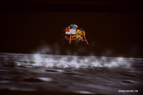 Chang'e-3 hovered 100m high for 20 seconds before committing to land. This allows the on-board computer to make sure it doesn't land in a crater or an uneven place. Credit: China Space