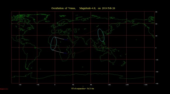 Venus occultation footprint for