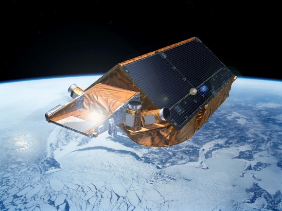 Artist's conception of the European Space Agency's CryoSat mission. Credit: ESA – P. Carril