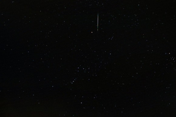 A Geminid Meteor streaking by Betelgeuse in Orion, as seen from the UK on Dec. 14, 2013. Credit and copyright: Dave Walker. 