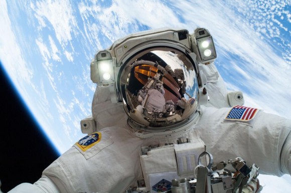 NASA astronaut Mike Hopkins during a spacewalk Dec. 24, 2013 to replace a malfunctioning ammonia pump on the International Space Station. He and fellow Expedition 38 astronaut Rick Mastracchio took two spacewalks to perform the repair job. Credit: NASA