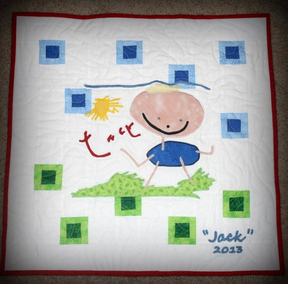 NASA astronaut Karen Nyberg created this mini-quilt based on a drawing her son, Jack, created. Picture posted in December 2013. Credit: Karen Nyberg/Pinterest