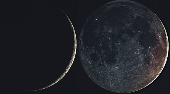 The January 2nd 2014, waxing crescent Moon plus "Earthshine" as captured by Ron Cottrell from Oro Valley, Arizona. Ron also notes that this illumination of the night time side of the the Moon is also known as "da Vinci's glow".