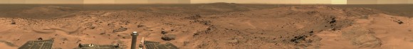 Everest Panorama from Husband Hill summit. It took Spirit three days, sols 620 to 622 (Oct. 1 to Oct. 3, 2005), to acquire all the images combined into this mosaic, called the "Everest Panorama". Credit: NASA/JPL-Caltech/Cornell University
