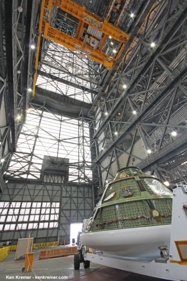 Orion Ground Test Article (GTA) recently displayed on the floor inside the Vehicle Assembly Building (VAB). Credit: Ken Kremer - kenkremer.com
