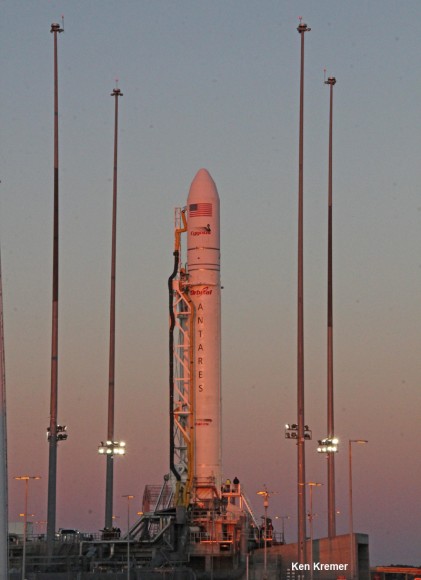 Antares commercial rocket spacecraft awaits Jan. 8 blastoff at Launch Pad 0A at NASA Wallops Flight Facility, VA. Credit: Ken Kremer - kenkremer.com