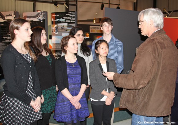 Student Space Flight team at NASA Wallops from Washington, DC discusses their microencapsulation science experiment selected to fly aboard the Cygnus spacecraft with Ken Kremer/Universe Today. 23 student experiments launched to the ISS from NASA Wallops, VA, on Jan . 9, 2014, as part of the Student Spaceflight Experiments Program (SSEP) and have arrived at the station. Credit: Ken Kremer - kenkremer.com