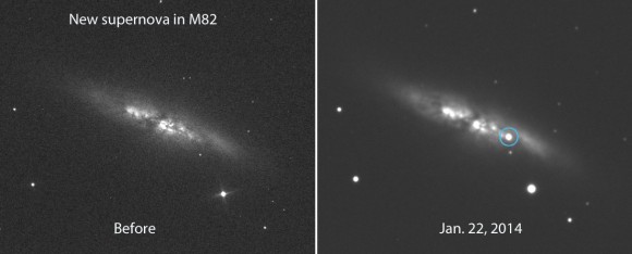 Supernova in M82, before and after, by  E. Guido, N. Howes, M. Nicolini