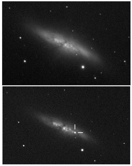 Images of M82 show the supernova after discovery, compared with an earlier image. Credit: UCL/University of London Observatory/Steve Fossey/Ben Cooke/Guy Pollack/Matthew Wilde/Thomas Wright