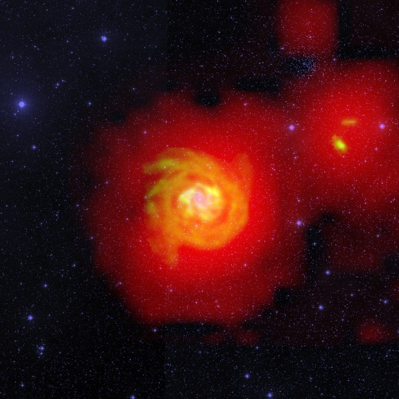 The spiral galaxy NGC 6946 and its smaller companions are found to be surrounded by "cold rivers" of hydrogen
