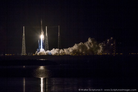 Water reflection shot of NASA TDRS-L satellite launch aboard Atlas V rocket on Jan. 23, 2014. Credit: Walter Scriptunas II - www.scriptunasimages.com