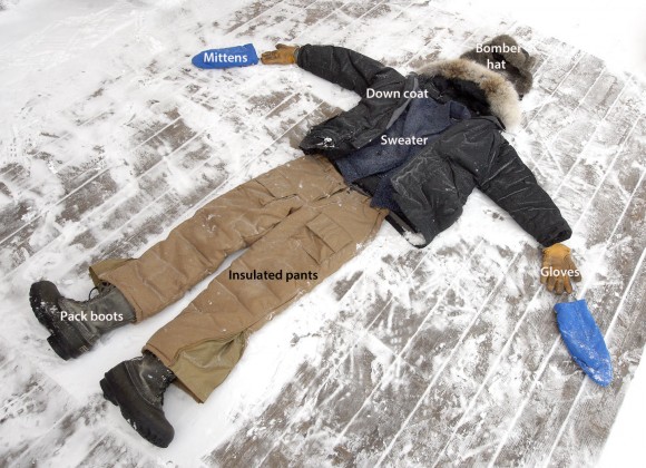 I know it looks like an alien an abduction with only clothes left behind, but consider this an illustration of good nighttime winterwear. Credit: Bob King