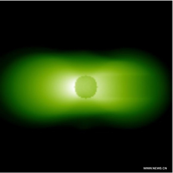 Photo taken by the extreme ultraviolet camera on Dec. 16, 2013 shows the observation of the Earth's plasmasphere by the Chang’e-3 lander. Credit: Chinese Academy of Sciences