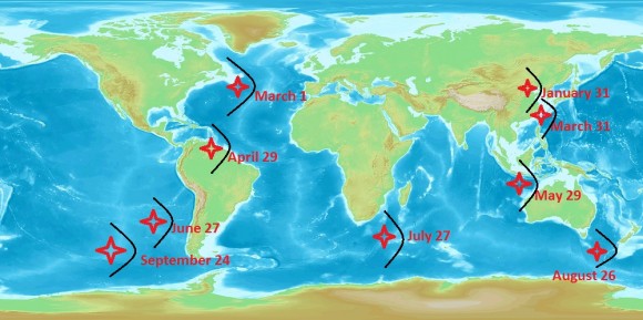 Optimal sighting locations through the end of September 2014.