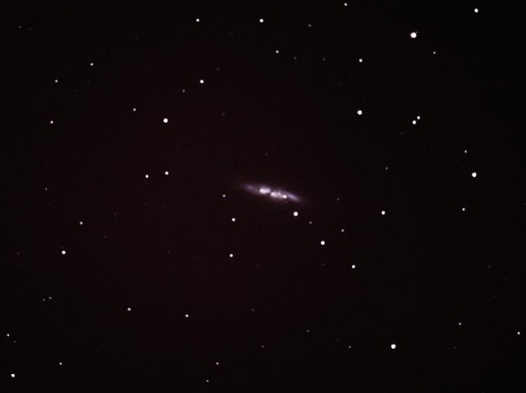 An image of M82 taken on January 19, 2014, before the official announcement of the discovery of the supernova. SN2014J is clearly visible. Credit and copyright: Sarah Hall & Colin Campbell.