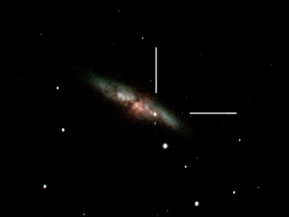 M82 with SN2014J, taken on January 22, 2014 from Rosebank Observatory, Torquay, UK. Credit and copyright: Paul M. Hutchinson.