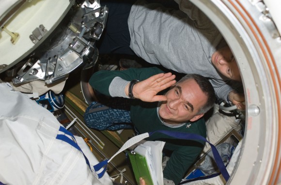 Expedition 39/40 cosmonaut Alexander Skvortsov during a 2010 mission to the International Space Station, when he served as commander of Expedition 24. In the background is NASA astronaut NASA astronaut Tracy Caldwell Dyson. Credit: NASA