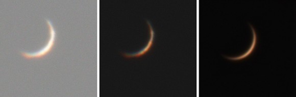 The color of Venus: Three images of Venus taken on January 1, 2014. Credit and copyright: Sergei Golyshev .