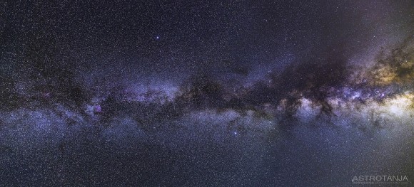 A mosaic of two wide field images taken from the Nevada desert, with the view stretching from Cepheus to the Milky Way core in Sagittarius. Credit and copyright: Tanja Sund. 