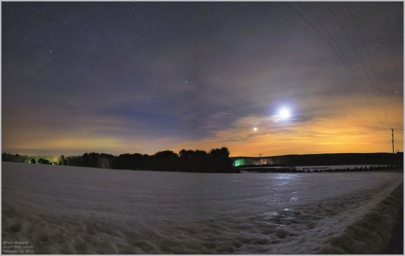 The Moon approaching Venus on February 25th as seen from Carbon County, Pennsylvania. Credit: Tom Wildoner.