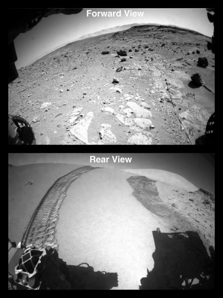 Curiosity Crosses ‘Dingo Gap’ sand dune - Looking forward and back. Credit: NASA