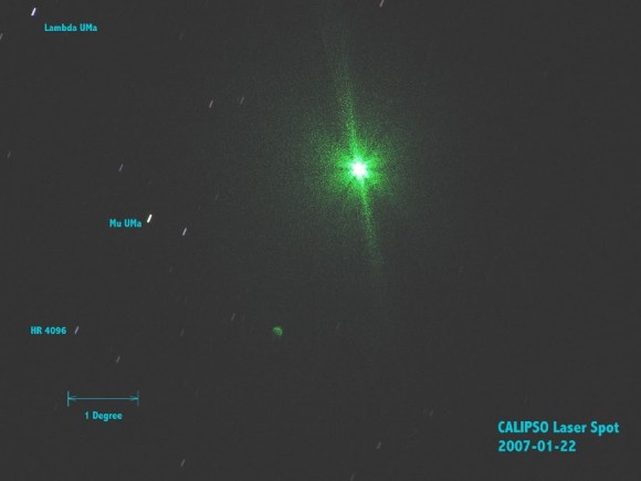 CALIPSO's LiDAR imaged from the ground by Gregg Hendry in 2008. Used with permission.