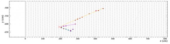 One of the first detections by NOvA of Fermilab-made neutrinos (Image courtesy of NOvA collaboration)