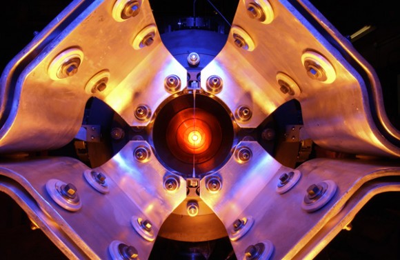 The NUmI (Neutrinos from the Main Injector) horn at Fermilab, which fires protons that degrade into neutrinos. (Image: Caltech)