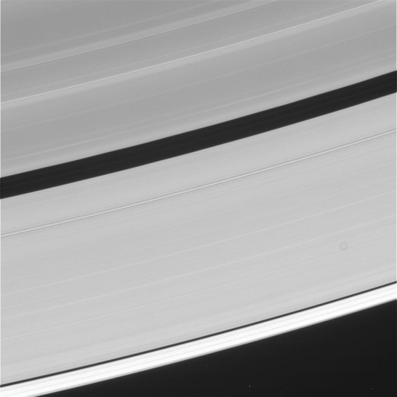 Although Saturn's rings look solid and substantial in images such as this, they are made up of many tiny, icy objects collecting as thin as 6.2 miles (10 kilometers) deep. Image taken by the Cassini spacecraft in February 2014. Credit: NASA/JPL/Space Science Institute