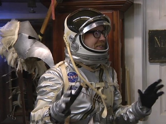 Mythbusters' Adam Savage shows off a Mercury replica spacesuit in February 2014. Credit: Tested/YouTube (screenshot)
