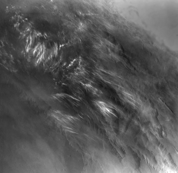 Morning water-ice clouds on Mars spotted by Viking 1 in 1976. Mars Odyssey's new orbit will reveal more of these types of morning observations. Credit: NASA/JPL