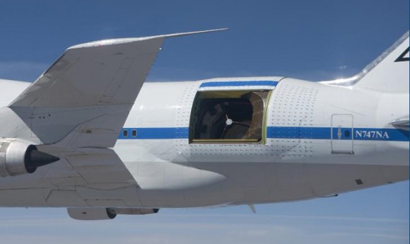 NASA's Stratospheric Observatory for Infrared Astronomy (SOFIA) during a flight in 2010. Credit: NASA