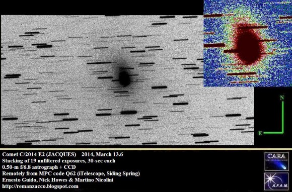 Another view of the comet on March 13 through a 0.5-meter (19.5-inch) telescope. Credit: Ernesto Guido, Nick Howes, Martino Nicolini