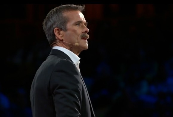 Retired Canadian astronaut Chris Hadfield at a TED talk near Vancouver, British Columbia in 2014. Credit: TED/Sapling Foundation (screenshot)