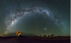 So many stars! A 14-image panorama taken under very dark skies in the heart of the Riverina, New South Wales, Australia, with a bit of direction from a road sign. Credit and copyright: Carlos Orue.