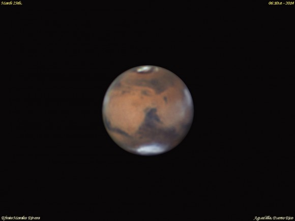 Mars as seen on from Aguadilla, Puerto Rico on Mars 25th, 2014, two weeks prior to opposition. Credit-Efrain Morales Rivera. 