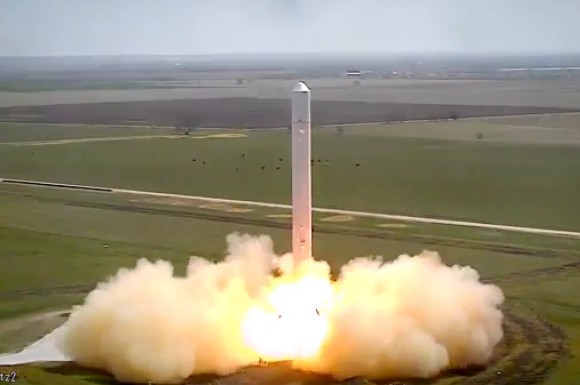 The first stage of SpaceX's F9R rocket was tested in a "static fire" in March 2014. Credit: SpaceX/YouTube (screenshot)