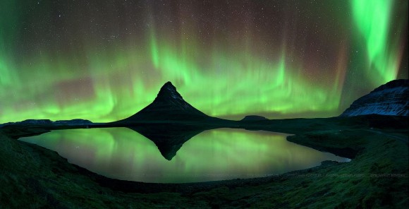 Aurora and starry skies at Mount Kirkjufell, Iceland on April 2, 2014. Credit and copyright: Nanut Bovorn.