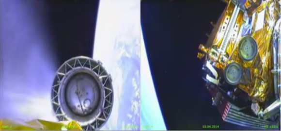 Separation of the third stage during the Sentinel-1 launch in April 2014. Credit: Arianespace/European Space Agency /Roscosmos (YouTube/screenshot)