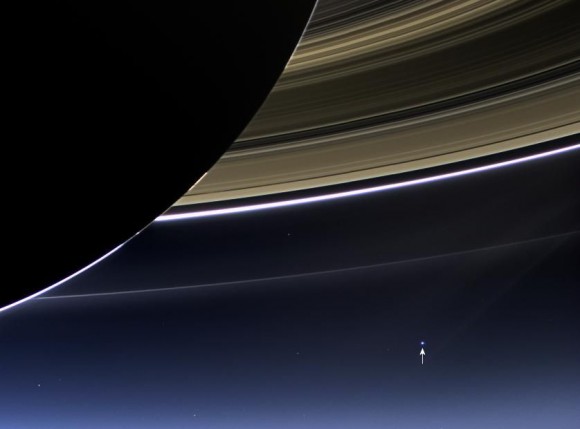 n this rare image taken on July 19, 2013, the wide-angle camera on NASA's Cassini spacecraft has captured Saturn's rings and Earth in the same frame. Image Credit: NASA/JPL-Caltech/Space Science Institute