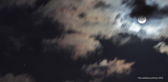Saturn and the Moon diffusion. The clouds drifted across the sky, Saturn and the Moon shone bright, the view from the UK. Credit and copyright: Sarah and Simon Fisher.