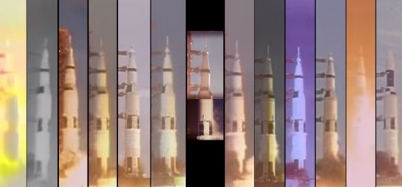 Screenshot of a video showing all the Saturn V launches happening at the same time. Credit: SpaceOperaFR/YouTube (screenshot)