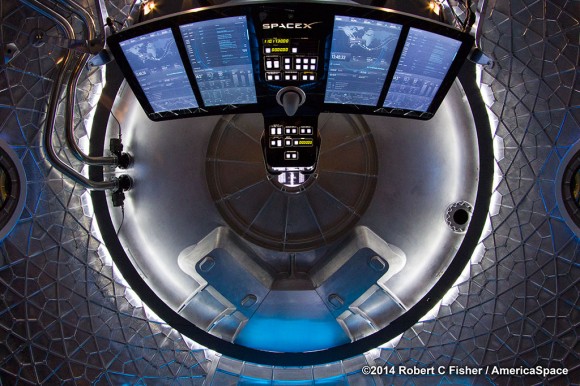 First look inside SpaceX Dragon V2 next generation astronaut spacecraft unveiled by CEO Elon Musk on May 29, 2014.  Credit:  Robert Fisher/America Space