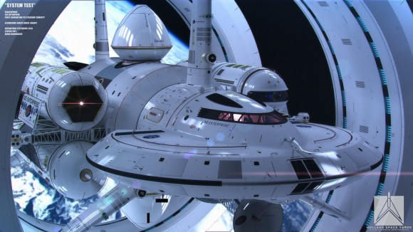 Artist's impression of the IXS Enterprise, a warp ship. Credit: Mark Rademaker