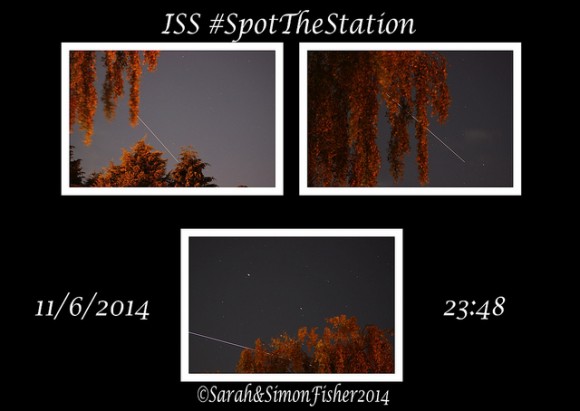 Long exposure shots of bright passes by the International Space Station over the UK on June 11, 2014. Credit and copyright: Sarah and Simon Fisher.