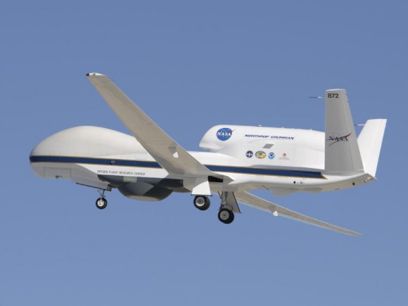 A member of NASA's Global Hawk fleet takes to the air. Credit: NASA/Armstrong Spaceflight Research Center. 