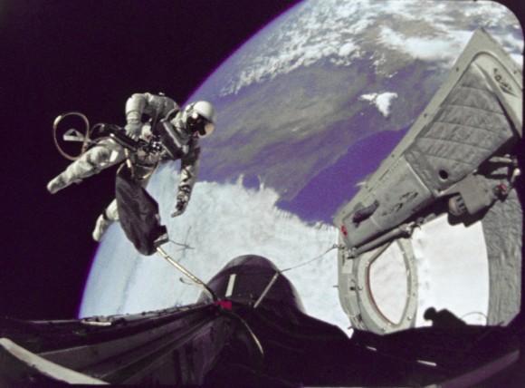 NASA astronaut Ed White floats outside of the Gemini 4 spacecraft June 3, 1965. Credit: NASA