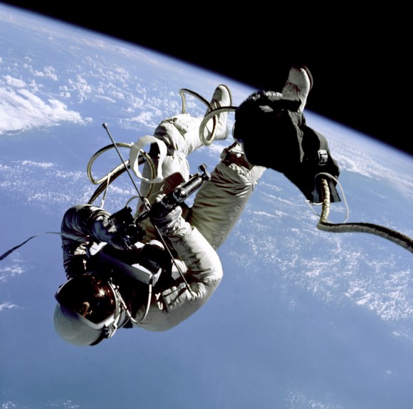 NASA astronaut Ed White testing maneuverability during a 23-minute spacewalk on Gemini 4, June 3, 1965. Credit: NASA